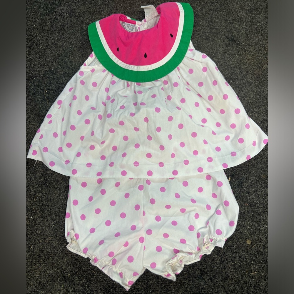 Vintage babygirls 12 month Mayfair kids watermelon smock with matching bloomers